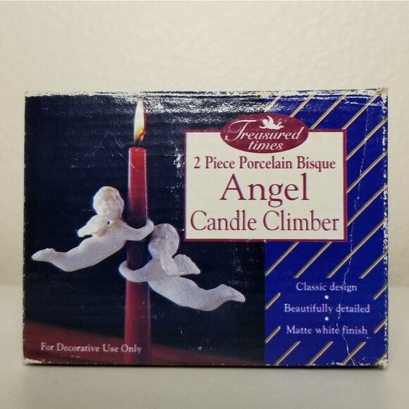 TREASURED Times 2 Piece Porcelain Bisque Angel Candle Climber Matte White Finish - Picture 6 of 6
